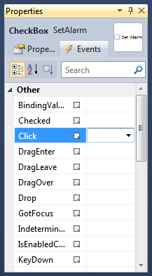 AlarmSet CheckBox Property Events
