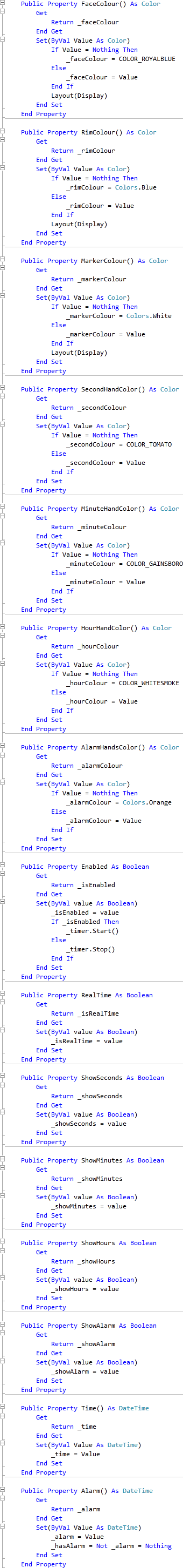 Clock User Control Properties