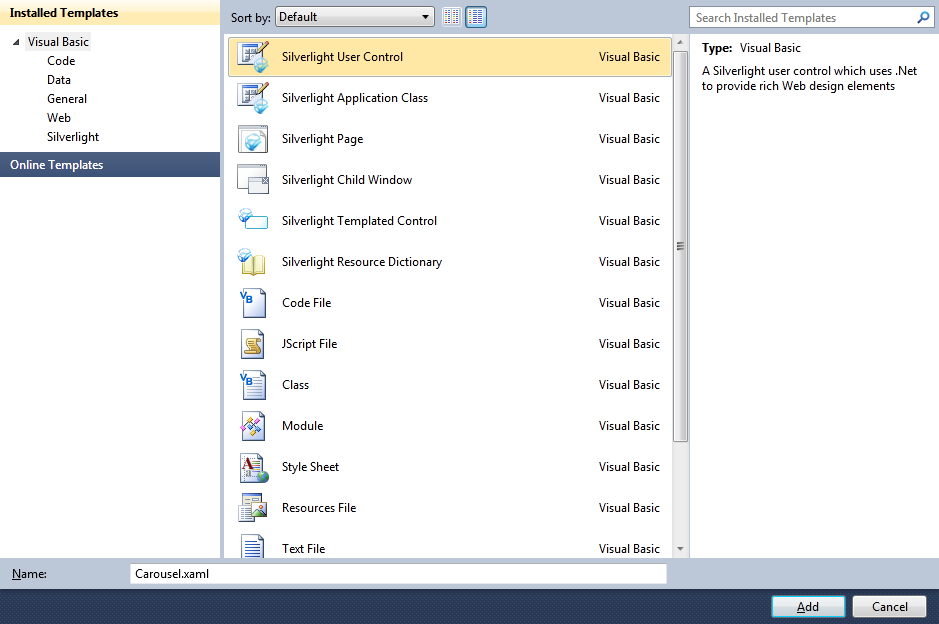 Add New Silverlight User Control