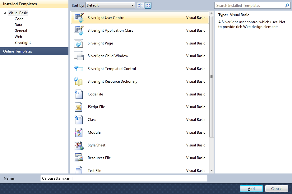 Add New Silverlight User Control