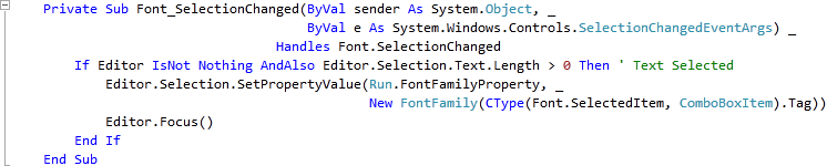Font ComboBox SelectionChanged Event