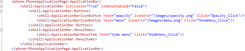 ApplicationBar XAML