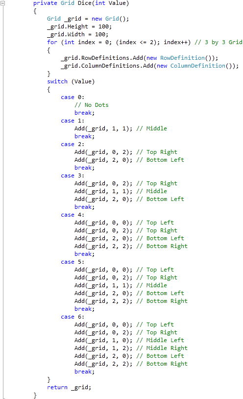 MainPage Dice Method