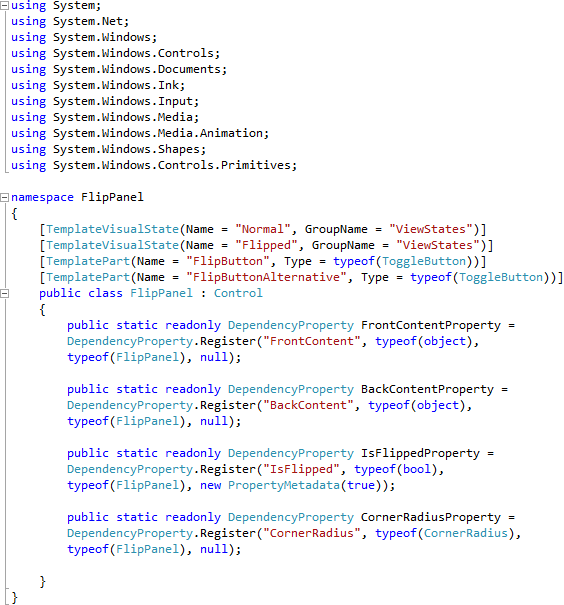 FlipPanel.cs Imports, Template and Dependancy Properties