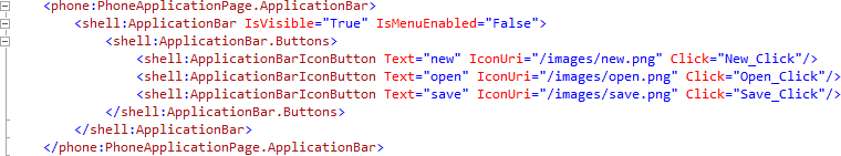 ApplicationBar XAML