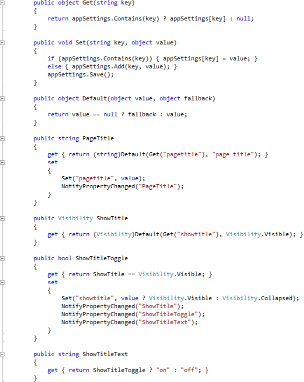 Settings Methods and Properties