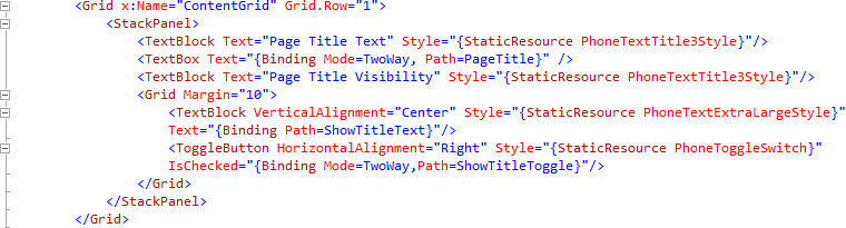 SettingsPage XAML Pane