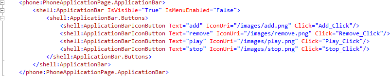 ApplicationBar XAML