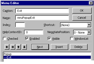 Menu Editor Window