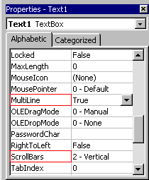Text Box Properties - MultiLine and ScrollBar