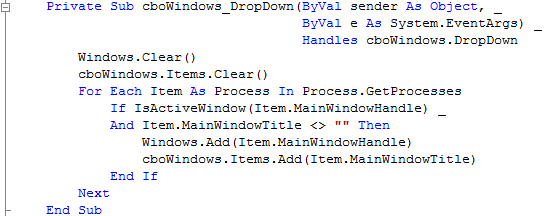 cboWindows DropDown Event