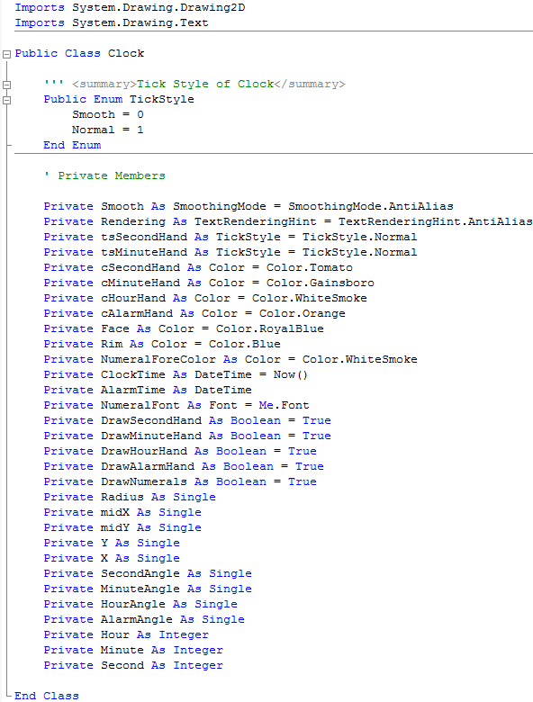 Clock User Control Imports and Declarations