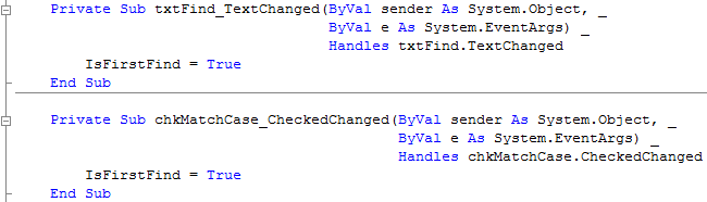 frmFindReplace Changed Event Handlers