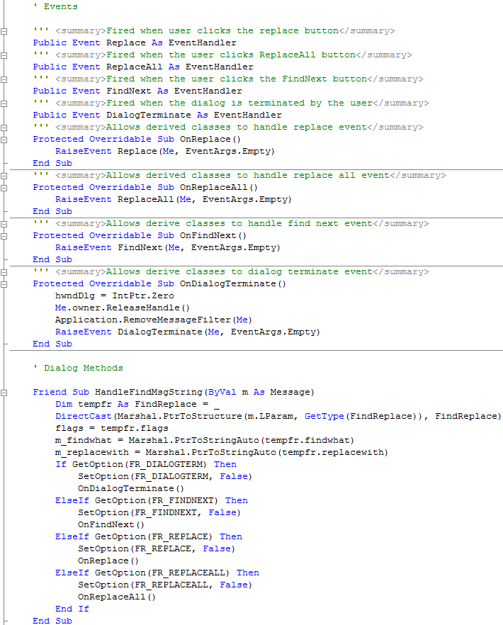 FindReplaceDialog Imports and API Declarations