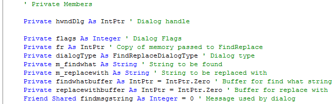 FindReplaceDialog Private Members
