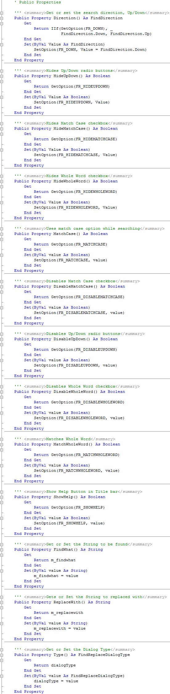 FindReplaceDialog Properties