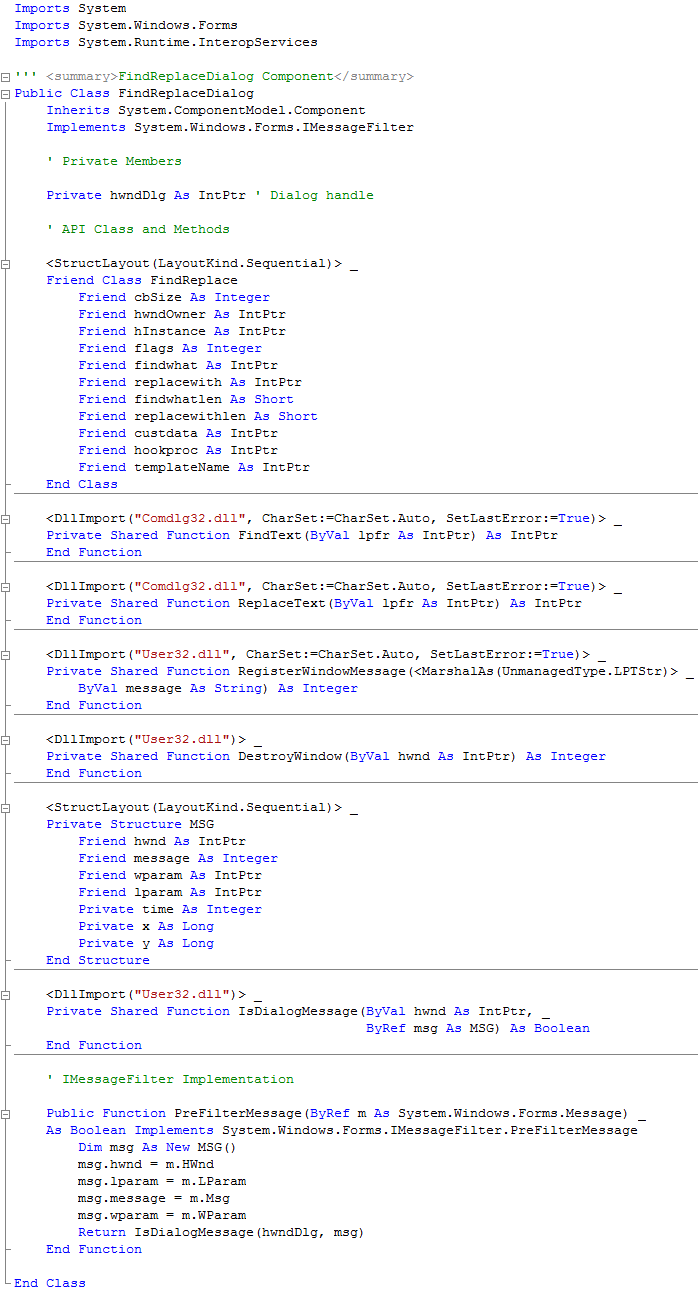 FindReplaceDialog Imports and API Declarations