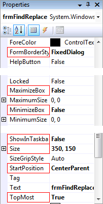 frmFindReplace Properties