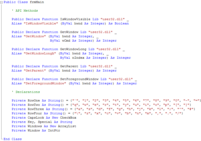 API Methods and Declarations