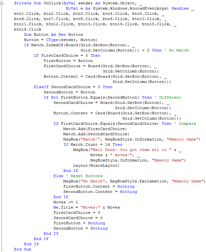 Window1 OnClick Subroutine