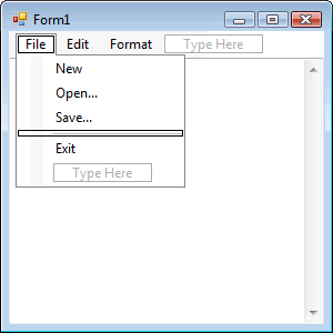 File Menu with Divider above Exit MenuItem