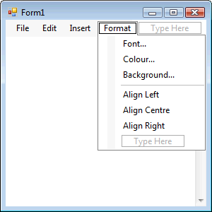 mnuWebEditor with Format Menu