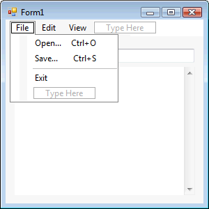 File Menu with Shortcut Keys