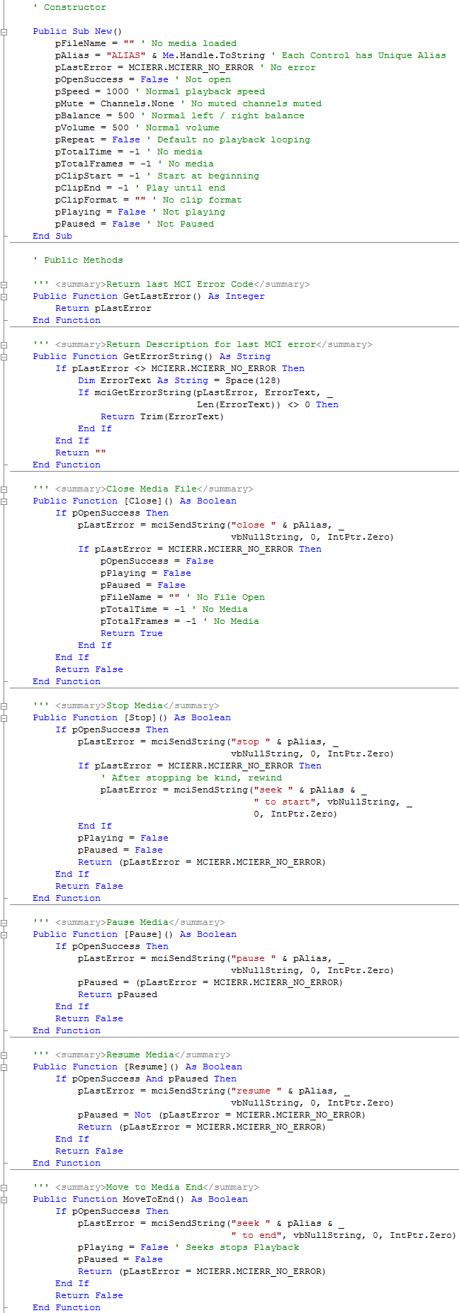 mPlayerControl Constructor & Public Methods