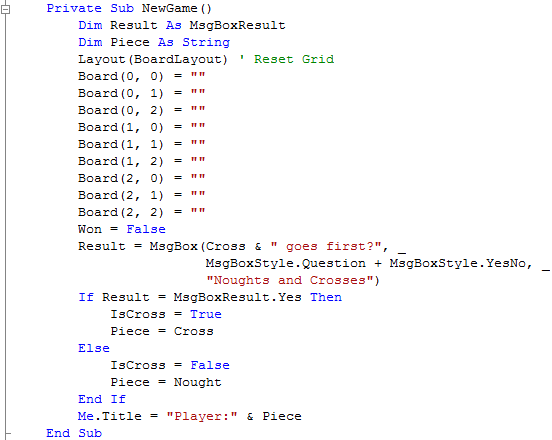 Window1 NewGame Subroutine