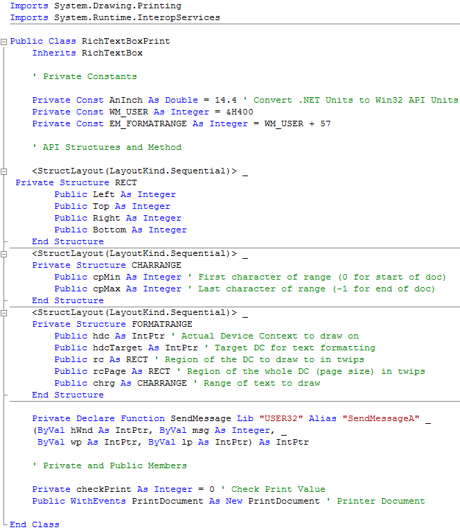 RichTextBoxPrint Imports and API Declarations