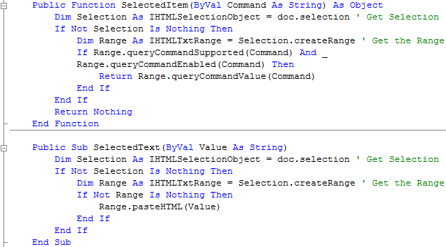 Web Editor Selection Function and Subroutine