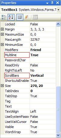 TextBox Scrollbar and Multiline Properties