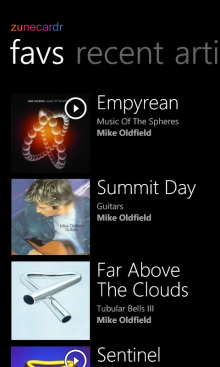 favourite and recent tracks